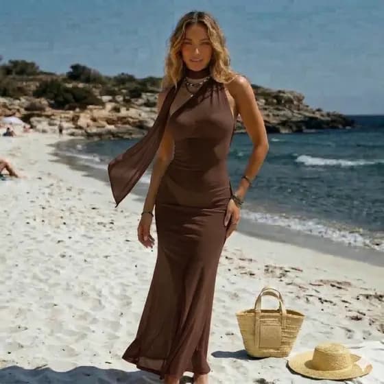Vestido Bety em Malha de Tule Longo Elegante Saída de Praia Moda Praia Verão