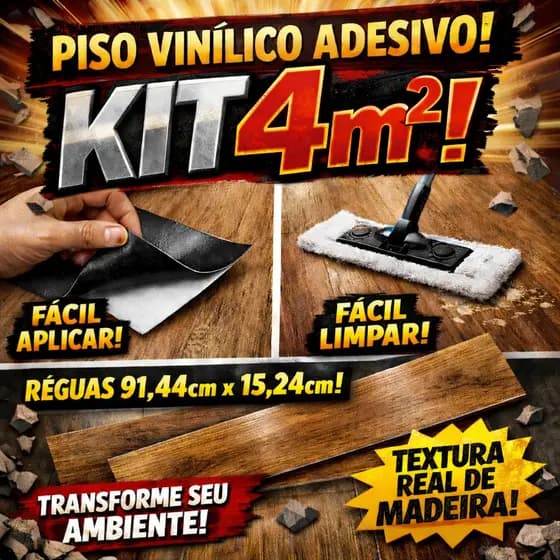 4m² Adesivo de Piso Madeira Moderno Antiderrapante Lavável 91,4x15,2cm vinílico