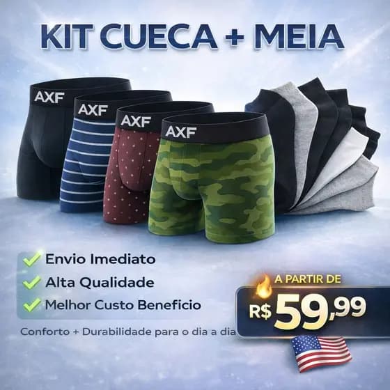 Kit 10 Cuecas Boxer + 6 Pares de Meias