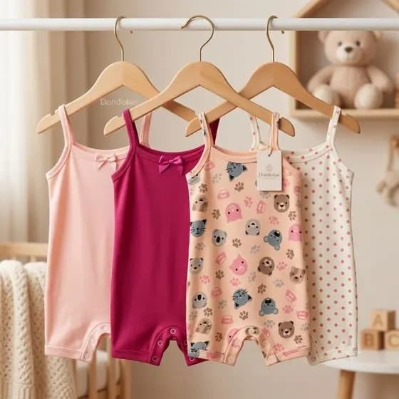 kit com 2 ou 4 Macaquinho Alcinha Bebê Menina Estampado e Liso Macacão Body Bebe 100% Algodão