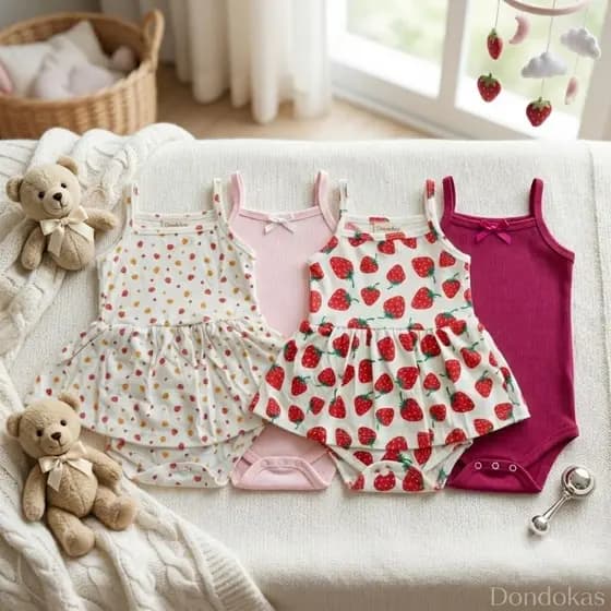 kit 4 Body Bebe Alcinha Body Saia 100% Algodão Bori Bebe Menina