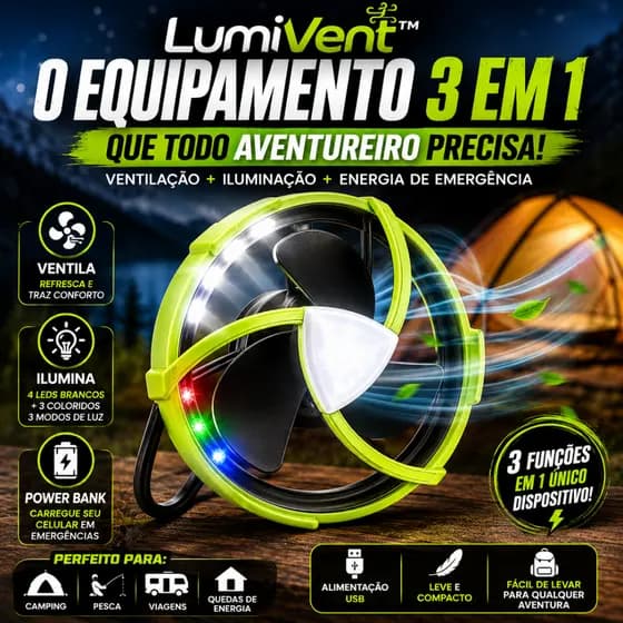 Mini Ventilador USB com LED Power Bank Portátil para Camping Barraca LumiVent™