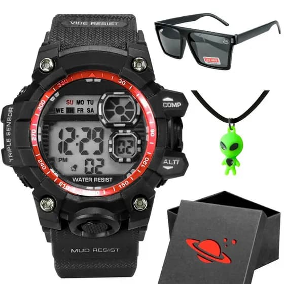 Relogio Criança Silicone Infantil Digital Menino cronometro presente preto silicone ajustavel alarme