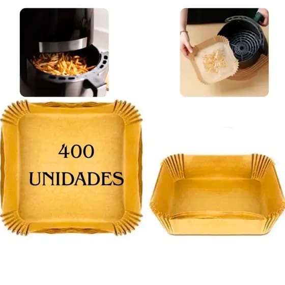 Kit 400 Formas Papel Forneável Retangular Descartável para Airfryer e Fritadeira