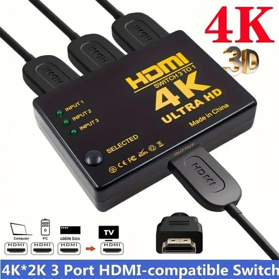 3 Em 1 Interruptor HDMI 4K Divisor De Alta Velocidade Saída Ultra HD Switcher Com Controle Remoto Para Projetor DVD PS3