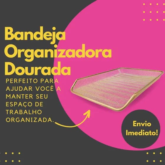 Bandeja Organizadora Multiuso De Mesa De Escritório Dourado Ouro Sofisticado