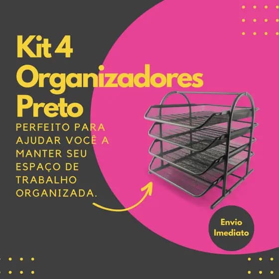 Bandeja Organizadora Preto Quatro Prateleiras de Papel Documentos para Mesa de Escritório