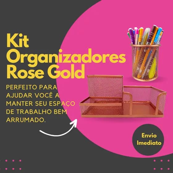 Kit Escritorio Organizador e Porta Caneta Rose Gold
