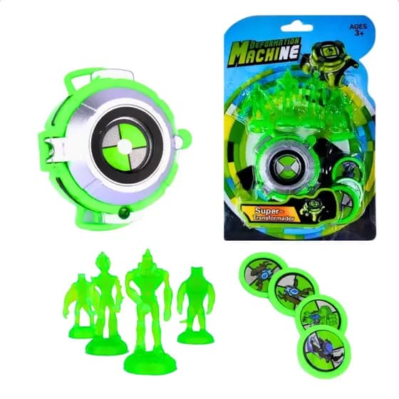 Relogio Infantil Ben 10 Omnitrix Com Som Luz 4 Aliens Lançador Discos