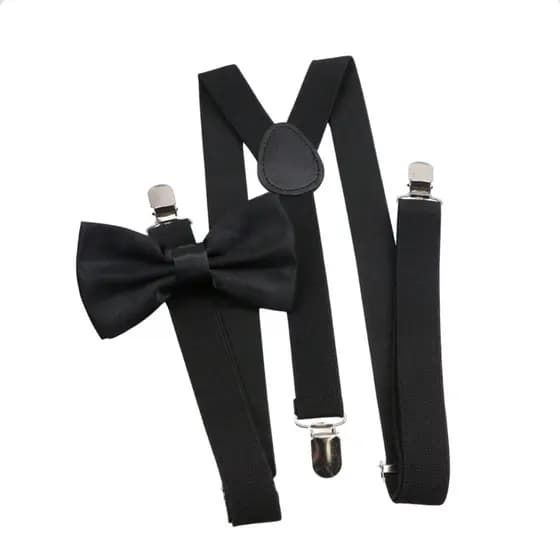 Kit Suspensório + Gravata Borboleta Preto Ajustavel Infantil Menino