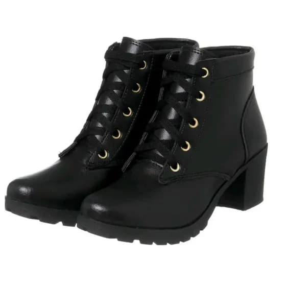 Bota Coturno Feminina Casual Confort Com Salto Baixo Tratorado Cano Curto