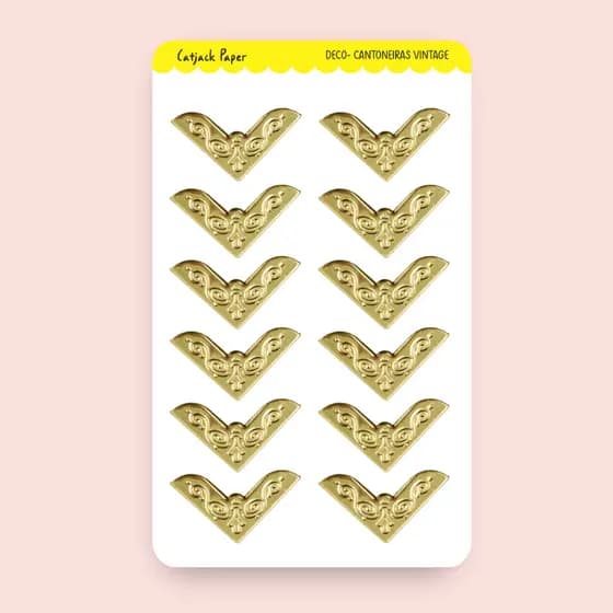 Cartela de Adesivos Cantoneira Vintage - Colagens, Planners,Journal, Agenda , Hobonichi, Kinbor