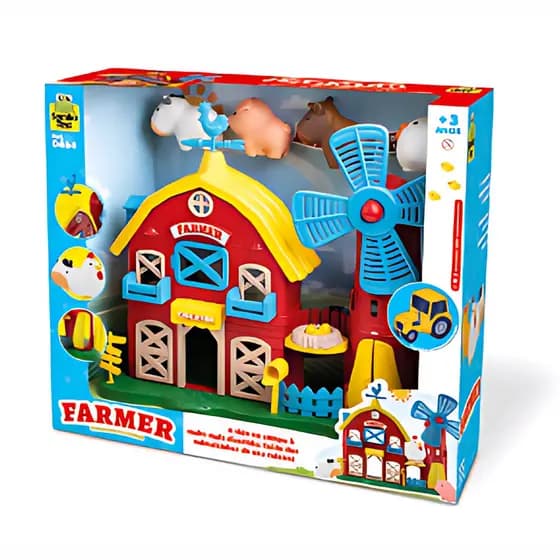 Brinquedo Infantil Celeiro Fazendinha Farmer Didatico Com 4 Animais Bicho Casinha Educativo