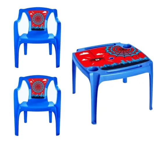 Kit Mesa Infantil + 2 Cadeiras Com Label Azul Arqplast menino mesinha plástico cadeirinha
