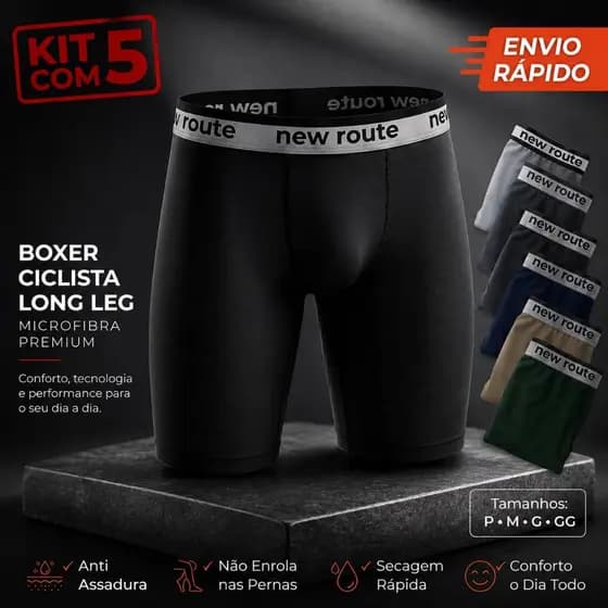 Kit 5 Cueca Box Ciclista Boxer Perna Longa Lisa Microfibra