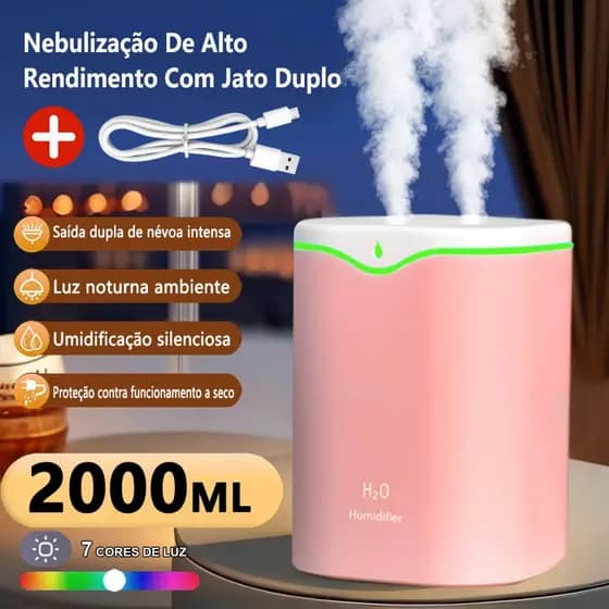 Umidificador Grande 2000ml com Atmosfera Led Difusor Aromatizador Aromatizador De Ambiente