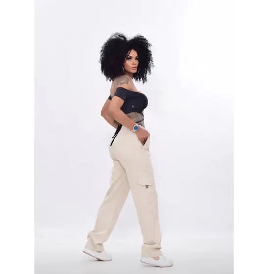 Calça Cargo Skate Sarja Bolso Lateral Larga Unissex