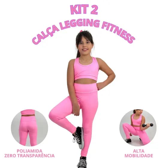 Kit 2 Calça Legging Escolar Infantil Menina Poliamida Zero Transparência