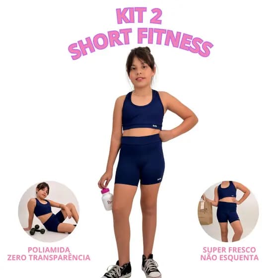 Kit 2 Short Escolar Infantil Menina Esportivo Poliamida Conforto