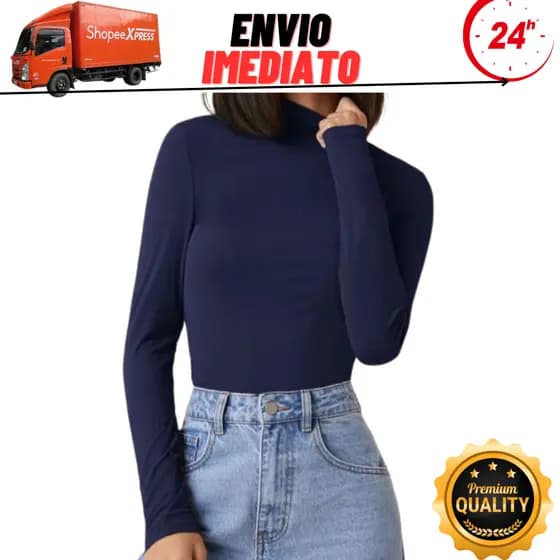Blusa Feminina manga Longa Cacharrel Gola Alta Segunda Pele