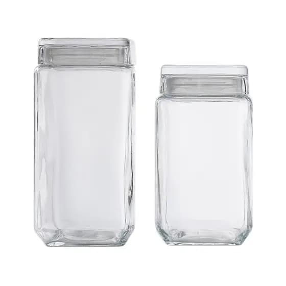 Kit 2 Peças Pote De Vidro Quadrado Tampa de Vidro Style Porta Mantimentos 2160ml + 1800ml -Le Bianco