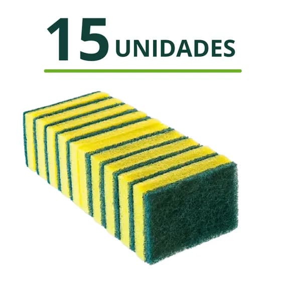 Kit 15 Esponjas de Louça Limpeza em Geral Multiuso Verde Amarelo