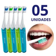Kit 5 Escovas de Dente Portátil p/ Viagens Dia a Dia Higiene Bucal c/ Protetor de Cerdas