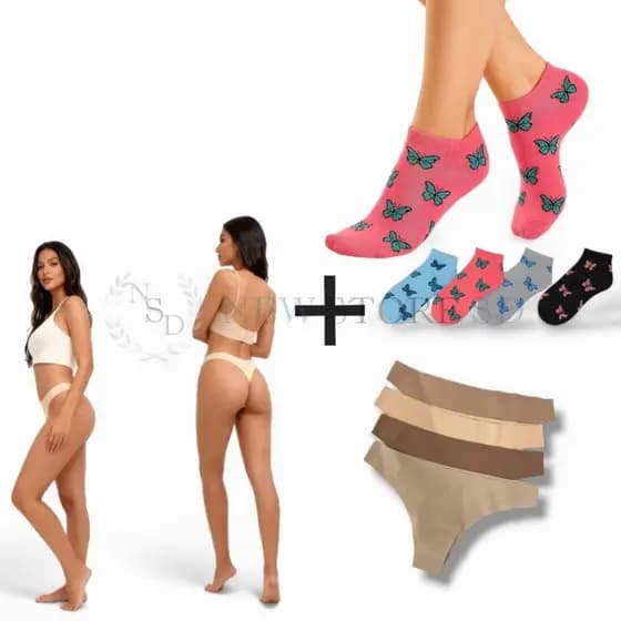 Kit 10 Calcinhas Sem Costura Corte a Laser + 12 Pares de meias Soquetes