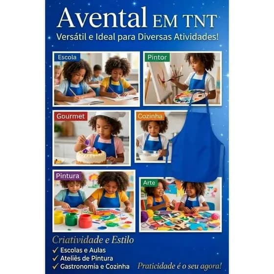 Kit 05 Aventais Infantis em TNT Avental Escola Cozinha Pintura Arte Jardim Escolas Atividades Práticas Avental Infantil