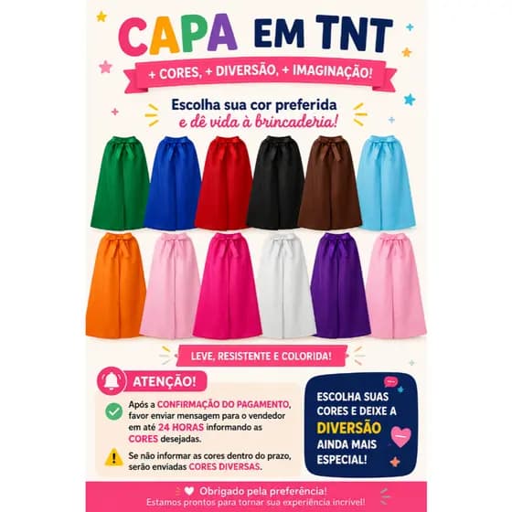 20 Capa Infantil de TNT Lisa Colorida para Lembrancinha de Festa Aniversário Capa Infantil TNT Lisa Super-Heróis