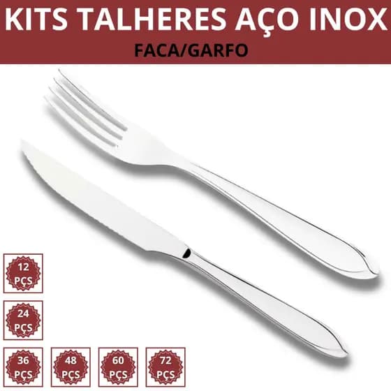 Jogo de Talhares Garfo Faca Mesa Kits Buffet Faqueiro Aço Inox