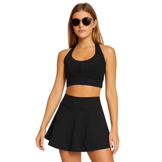 Conjunto saia Shorts + Top Suplex Forro Duplo para Zero Transparência Academia