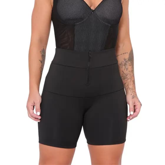 Shorts Modelador Lipo Preto Feminino Suplex Power Bermuda Zero Transparência Modela Cintura