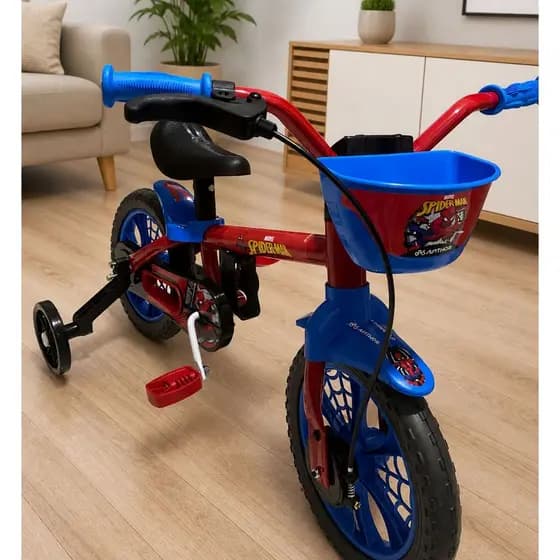 Bicicleta Aro 12 menino Homem Aranha Nathor Spiderman com rodinhas e Cestinha crianças de 3 a 5 ano