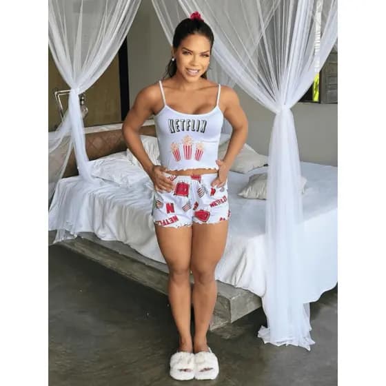Conjunto Pijama Blogueira Pijama de Alcinha Pijama Estiloso Feminino Alça