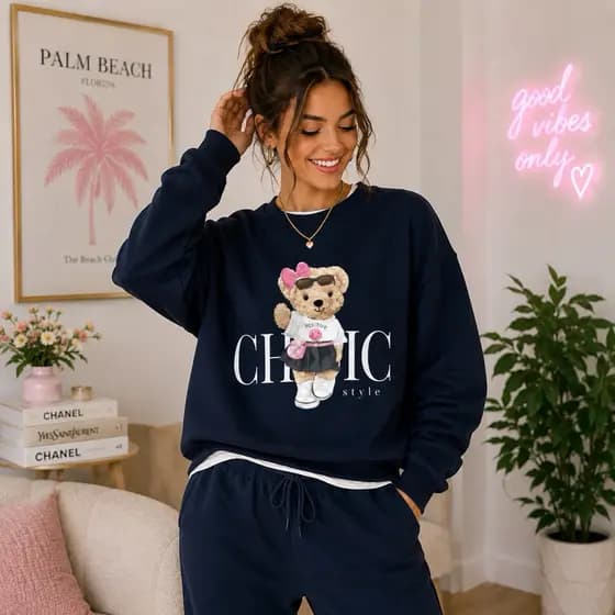 Moletom Blusão de Frio Feminino Bear Chic Style Confortável Blusa de Frio Flanelada
