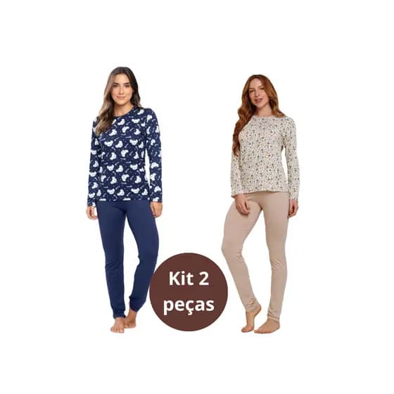 kit 2 Pijama feminino inverno SUEDE longo pijama suede feminino inverno estampado