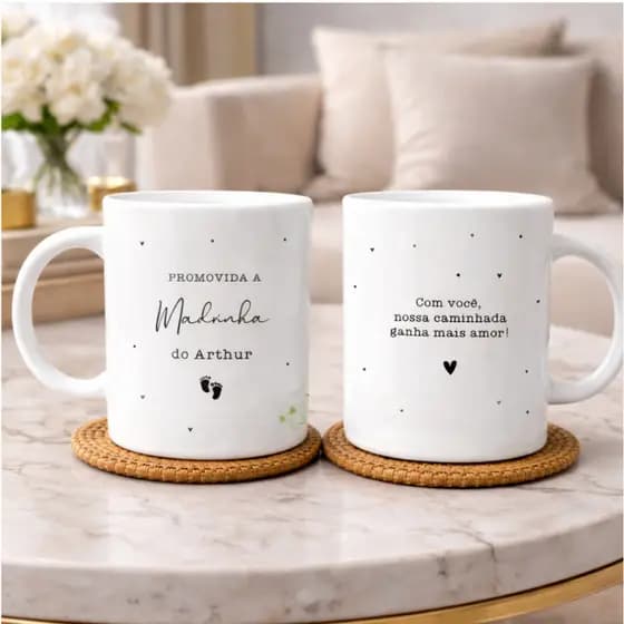 Caneca Padrinhos & Dindos – Convite Personalizado 325ml