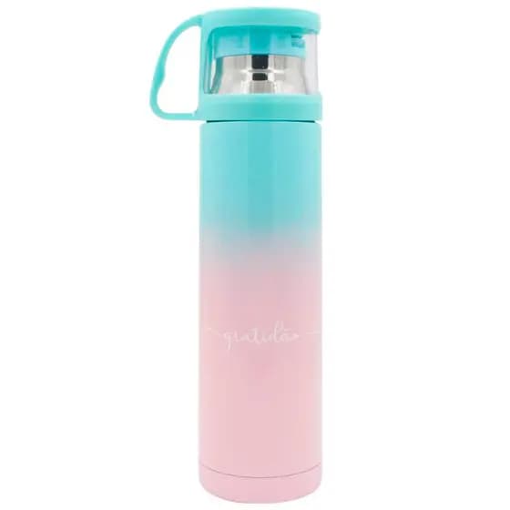 Garrafa Térmica em Aço Inox Gratidão Com Caneca 470ml