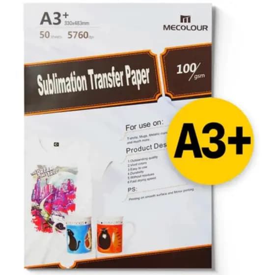 Papel Para Sublimação Mecolour A3+ Com 50 folhas 100 grs Fundo Branco - Papel Premium alta qualidade