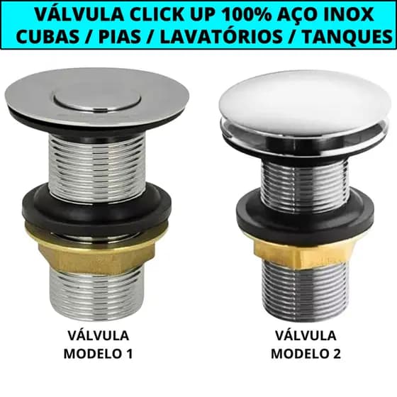 Válvula Inteligente Botão Click Up 100% Aço Inox Rosca 7/8 Para Pia Banheiro Lavatório Louça Vidro