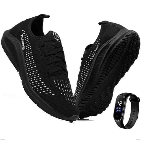 Tênis Esportivo Academia Olimp Caminhada Corrida Treino Cross-Fit Leve Macio Confortável + Relógio