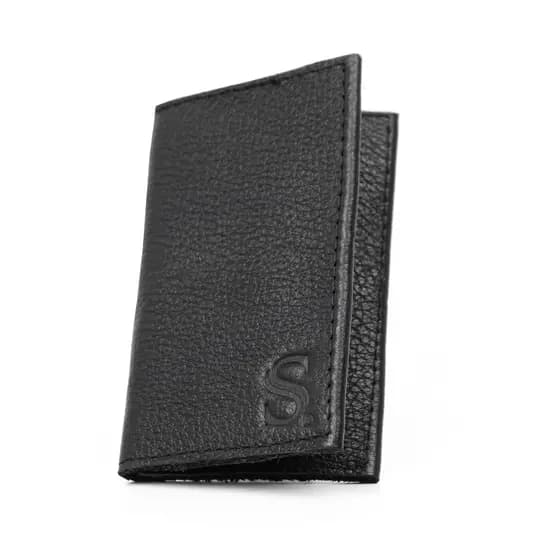 Carteira Porta Cartao Slim De Couro Legitimo Preta Fina Rg Cnh Cartoes Cedulas Documento Minimalista