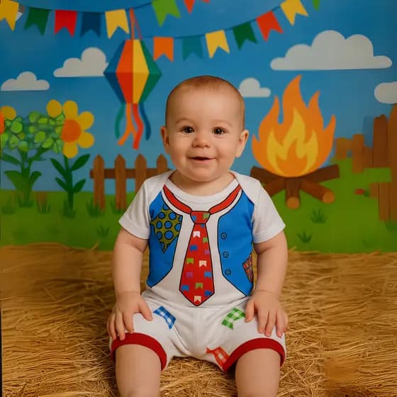 Body Bebê São João Junina/Julina Masculino Temático Mesversário Kit 2 peças
