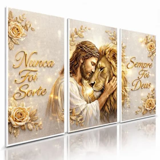 Quadros Decorativos Jesus Leão de Judá Frase Motivacional Moderno Sala