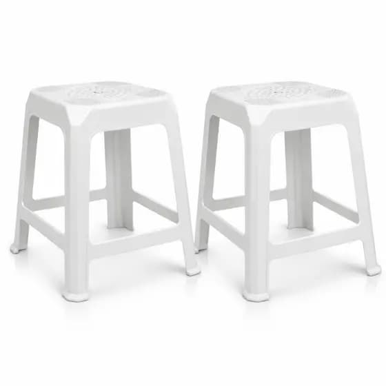 Kit 2 Banquetas Plásticas Empilhável 105kg Monobloco Branca