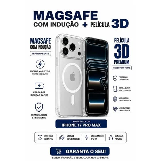 Capa Capinha Magnética Magsafe com indução + Película 3D iPhone 17 Pro 17 Pro Max
