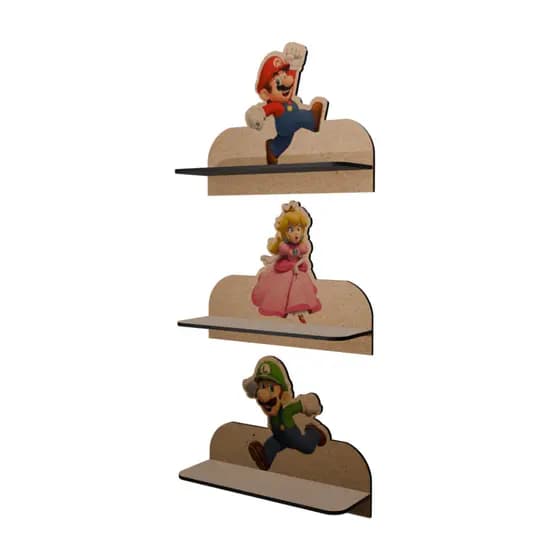 Kit Prateleiras Mario Bros Games 32x20cm Suporte Organizador para quarto sala