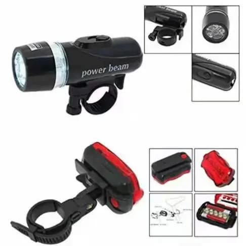 Kit 2 Peças Sinalizador Bicicleta Farol C/ 5 Leds E Lanterna