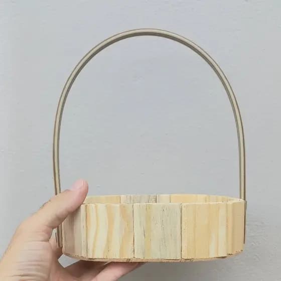 kit 6 cesta de madeira Oval 19x13 cm